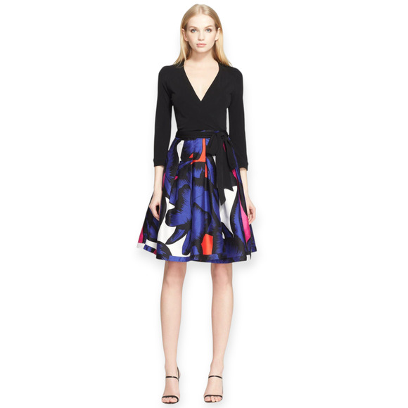 Diane von Furstenberg Pleated Abstract Multicolor Mini Jewel Wrap Dress Size 6 - Picture 1 of 12